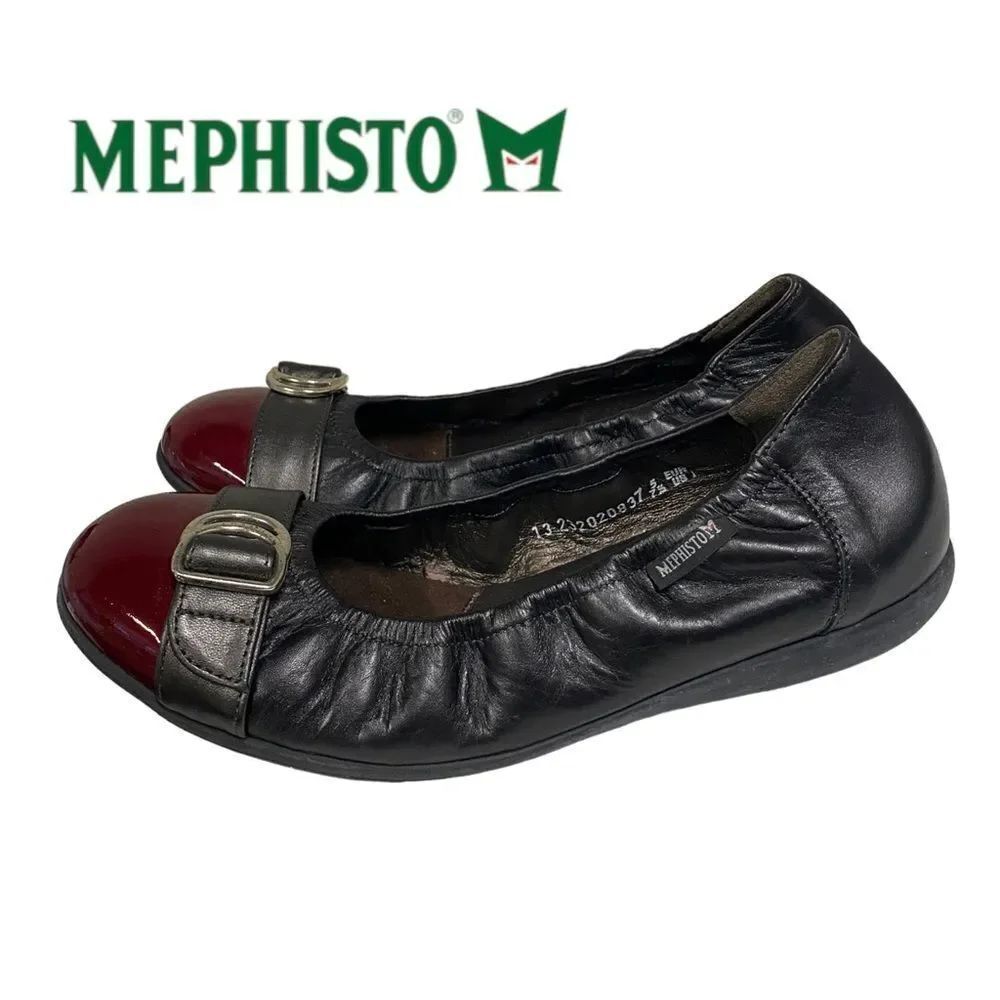 Mephisto Amelia Women's Black Burgundy Cap To Ballet Flats 7.5